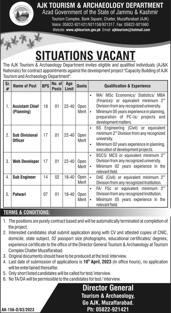 Latest Jobs in AJK Tourism & Archaeology Department March 2023