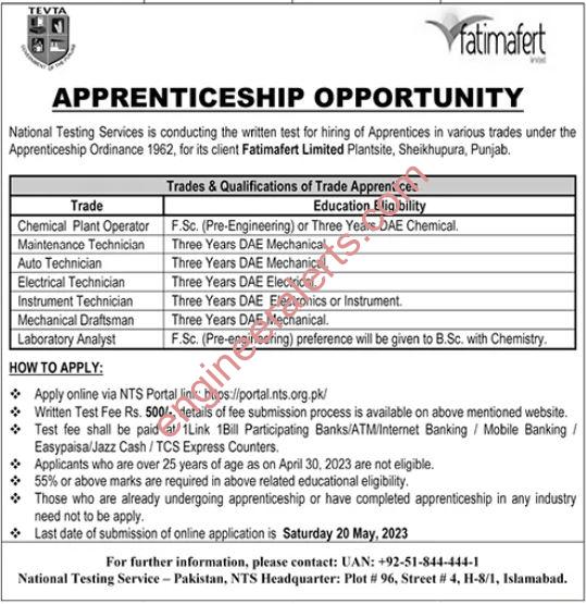 Apprenticeship for Fresh DAE in Fatima Fertilizers Limited May 2023