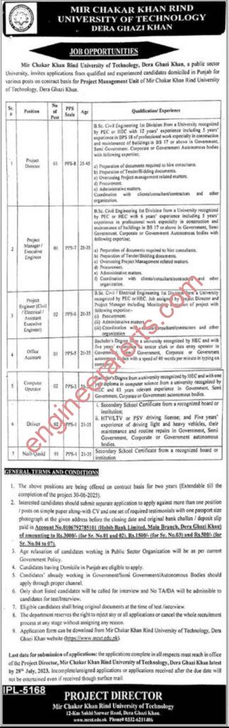 Mir Chakar Khan Rind University MCKRU Management Posts Dera Ghazi Khan 2023