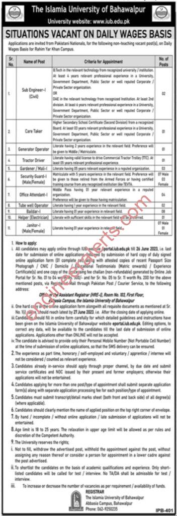  Islamia University of Bahawalpur Jobs 2023 