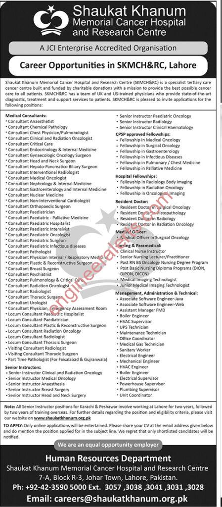 Jobs in Shaukat Khanum Memorial Cancer Hospital & Research Centre Lahore 2023