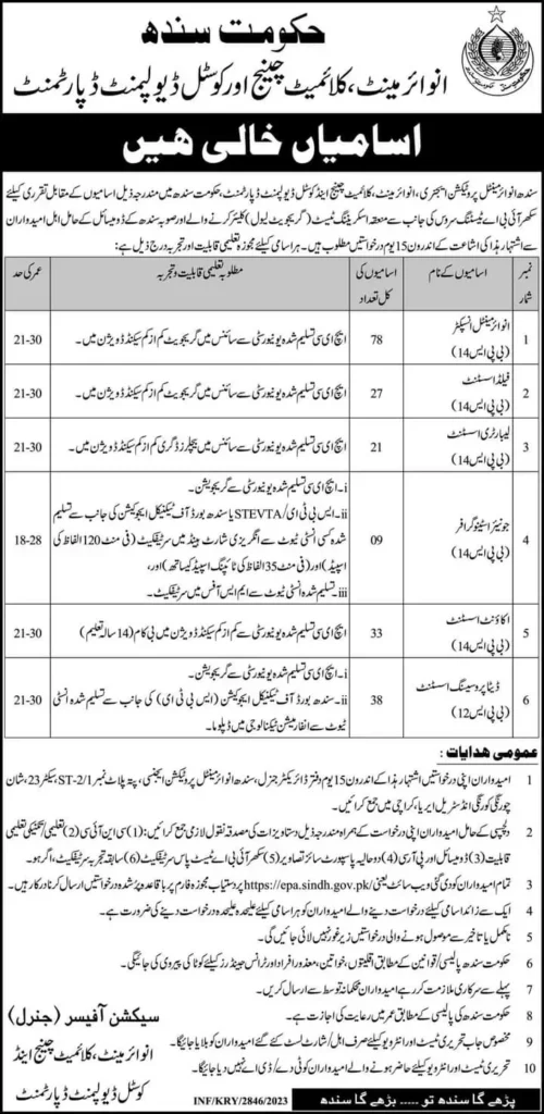 Environment Climate Change and Coastal Development Sindh Jobs 2023