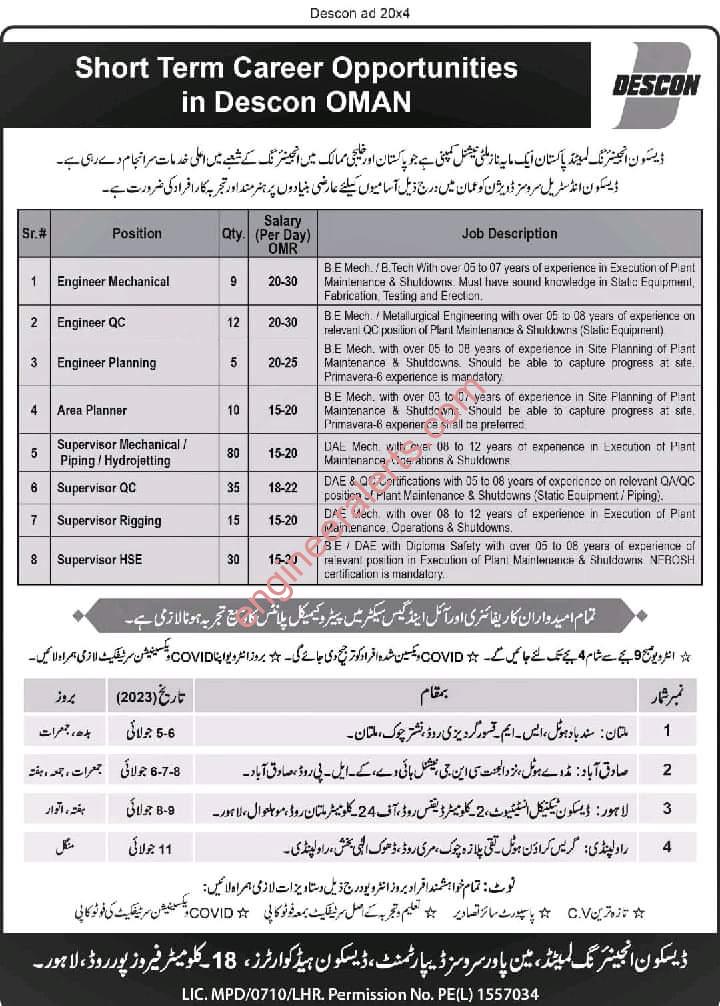 Career Opportunities in DESCON For Oman 2023