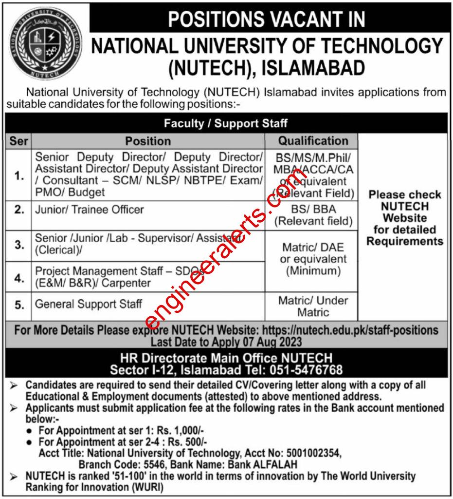 National University Of Technology nutech Islamabad Jobs 2023