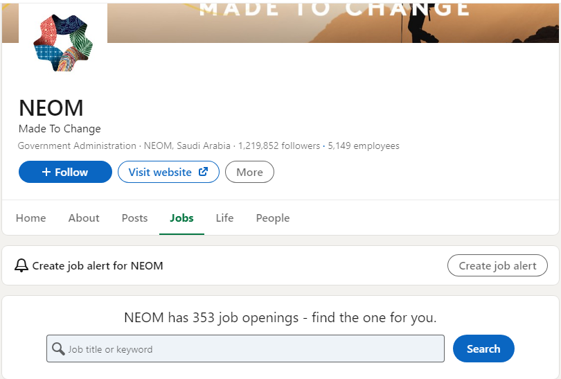 NEOM Jobs 2023 Visit Linked Page