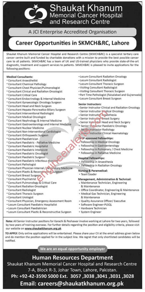 Shaukat Khanum Memorial Cancer Hospital Lahore Jobs 2023