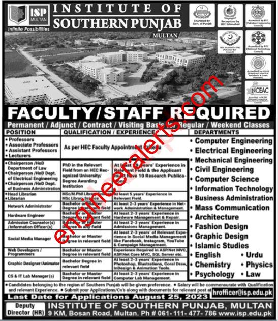 Institute of Southern Punjab (ISP) Multan Jobs 2023