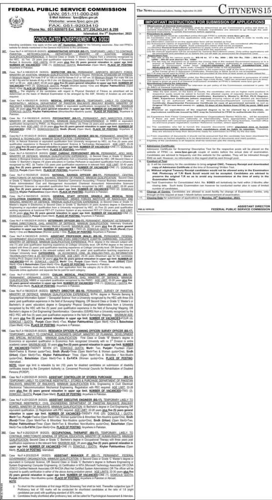 FPSC Job Advertisement No 09 Jobs 2023