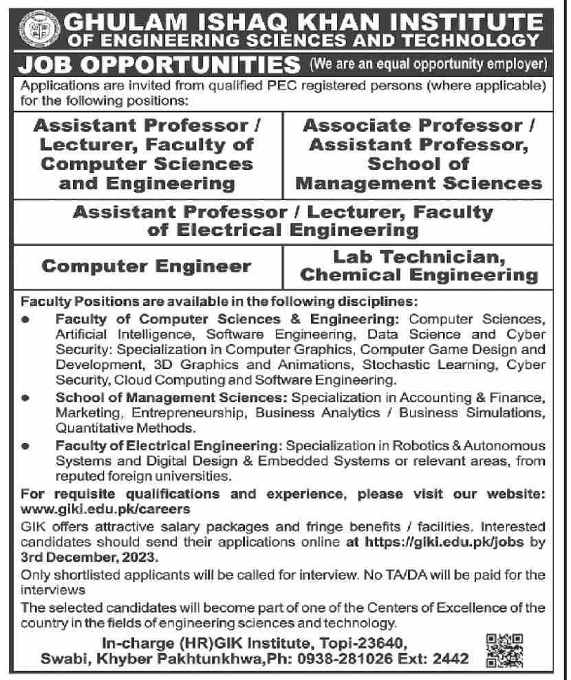 GIKI Jobs November 2023