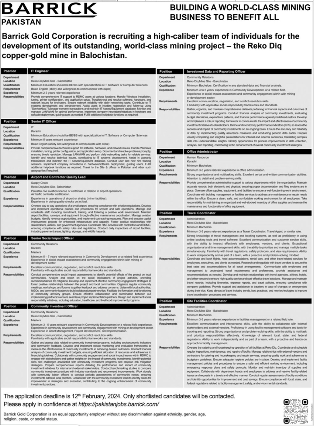 Barrick Pakistan Jobs
