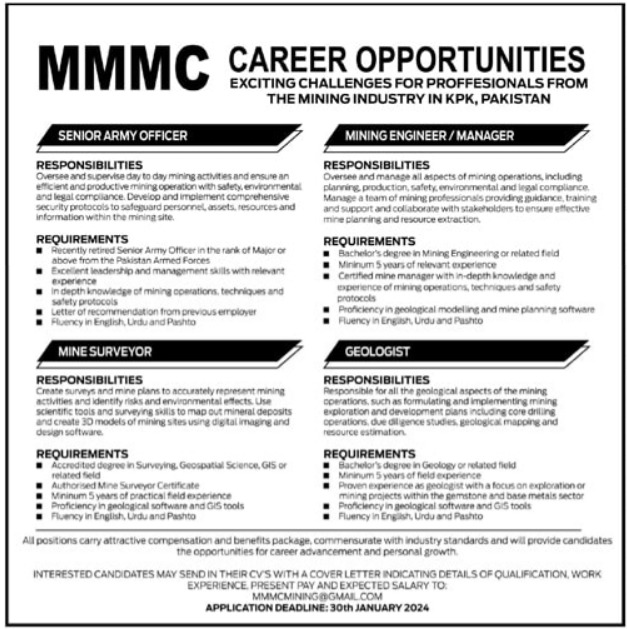 MMMC mining industry KPK Jobs