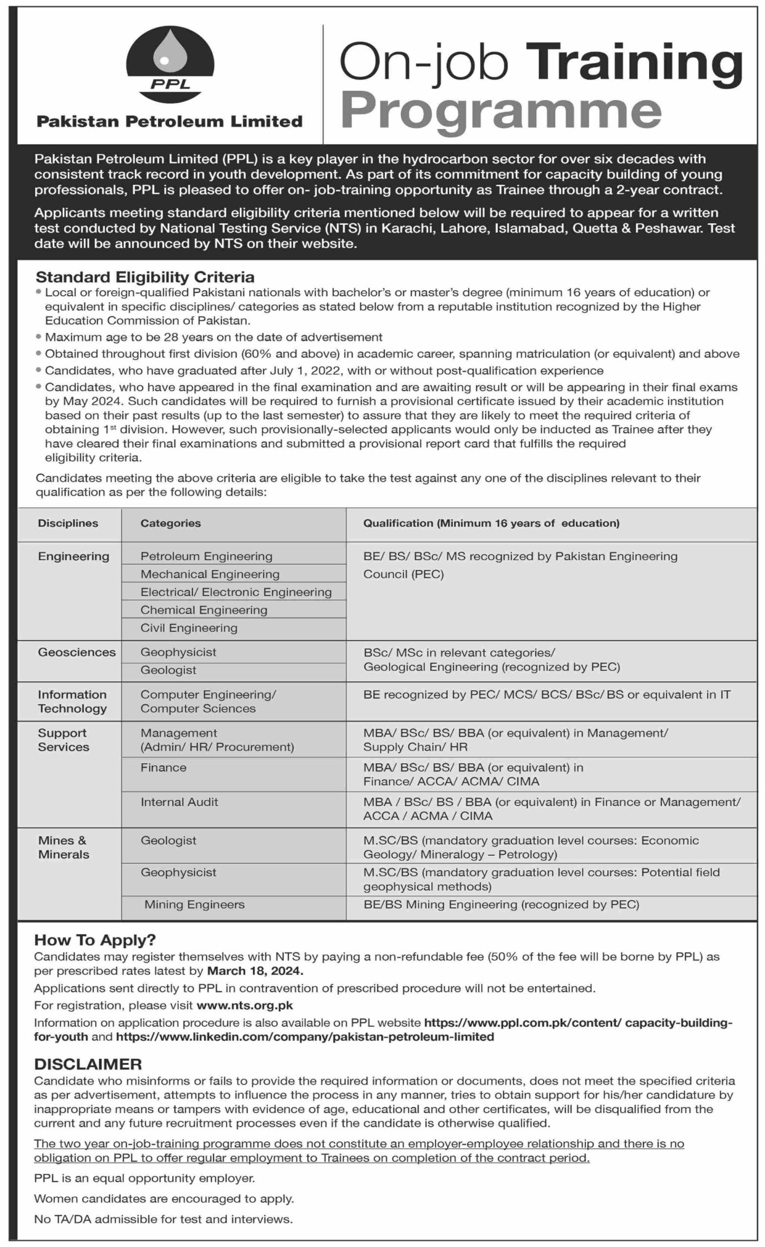 PPL) On-Job Training Programme 2024