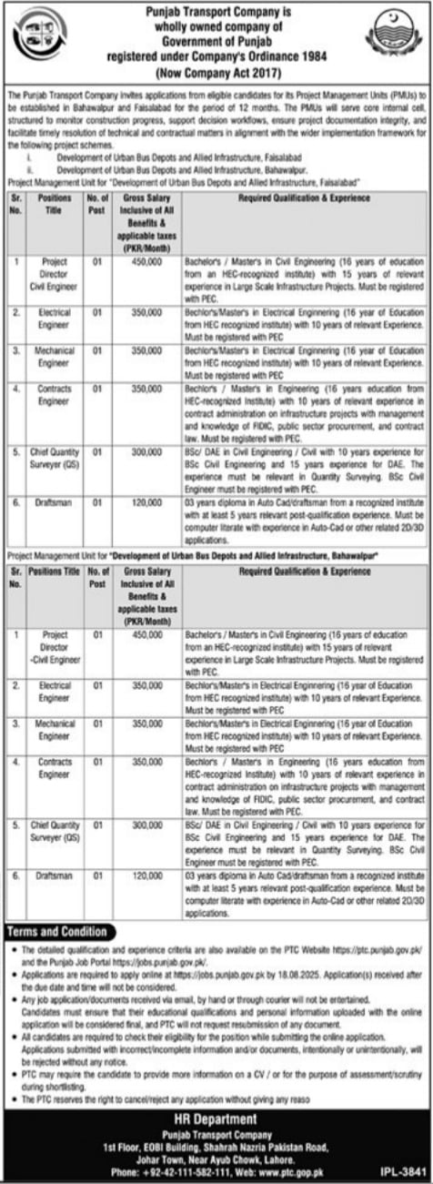 Punjab Transport Company Jobs