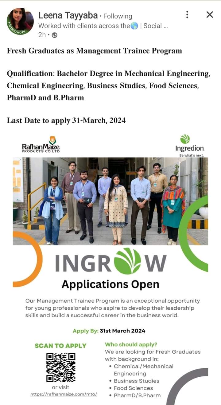 Rafhan Maize Management Trainee Program MTO 2024