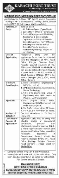 Apprenticeship Training 2024 at Karachi Port Trust (KPT)