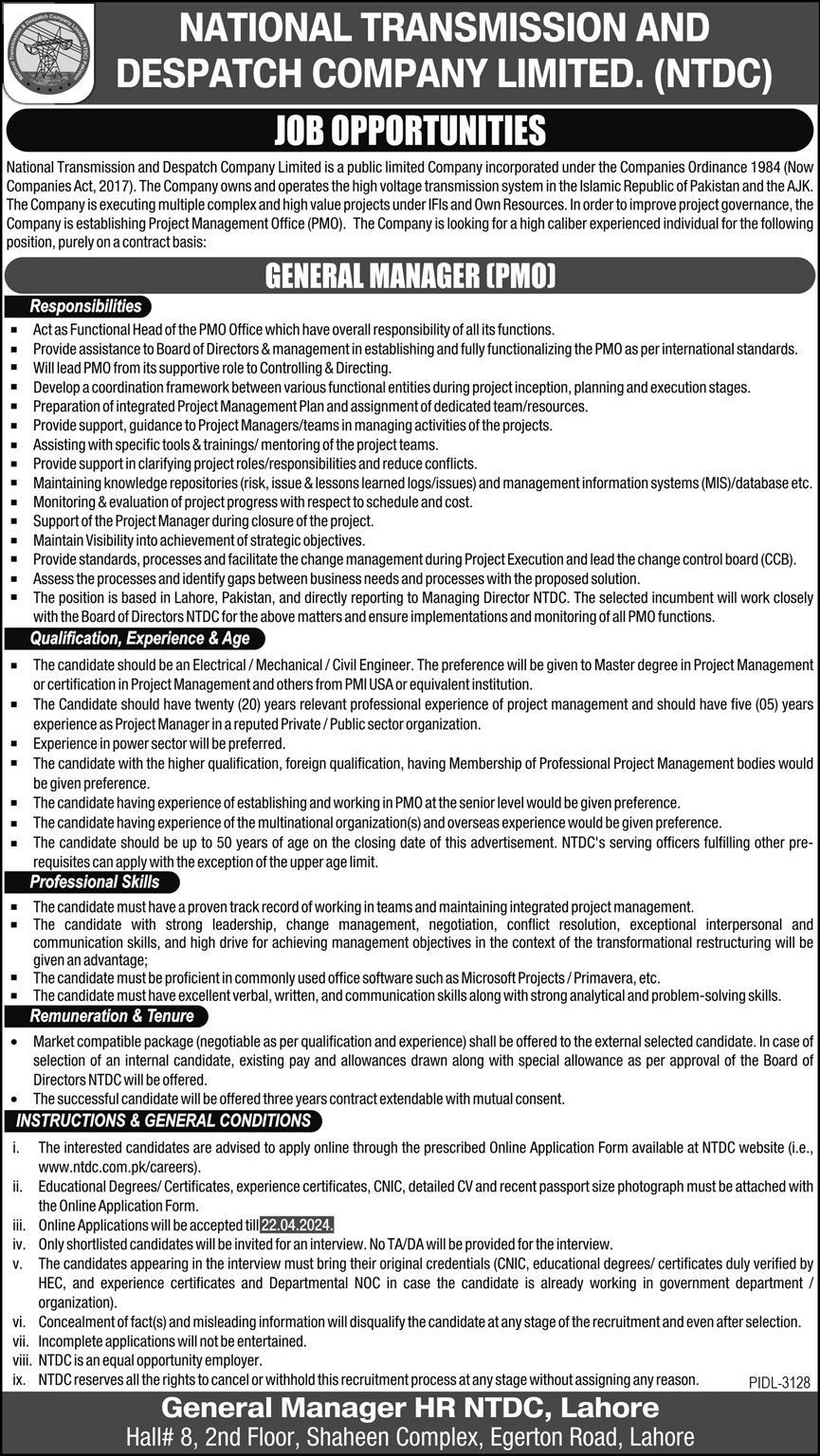 NTDC National Transmission Despatch Company Jobs 2024