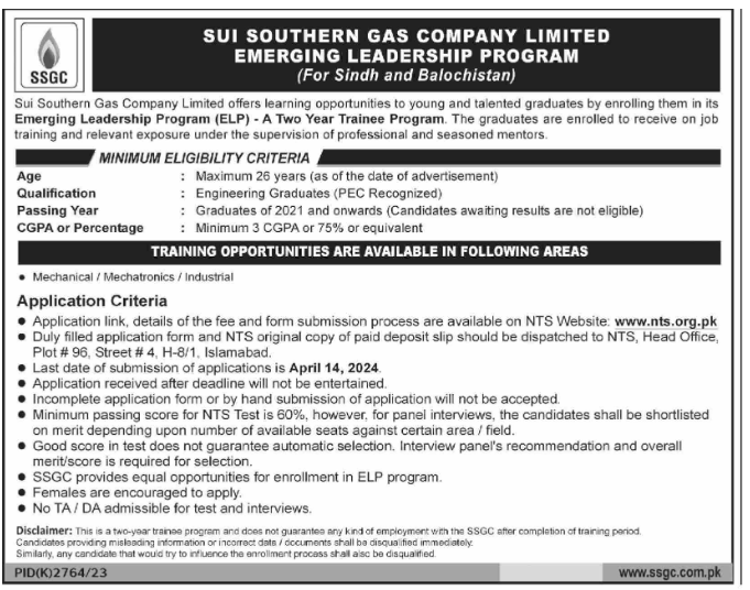 Sui Gas Emerging Leadership Program ELP Trainee 2024