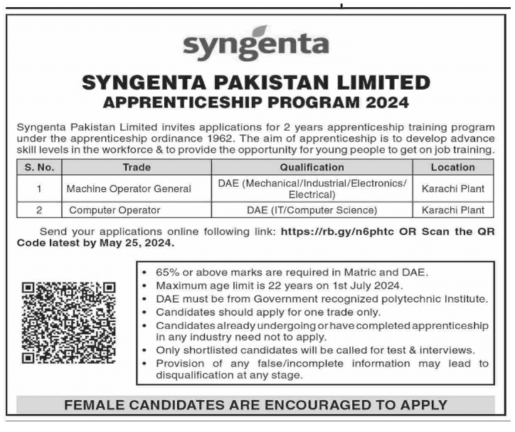 DAE Apprenticeship Training 2024 at Syngenta Pakistan