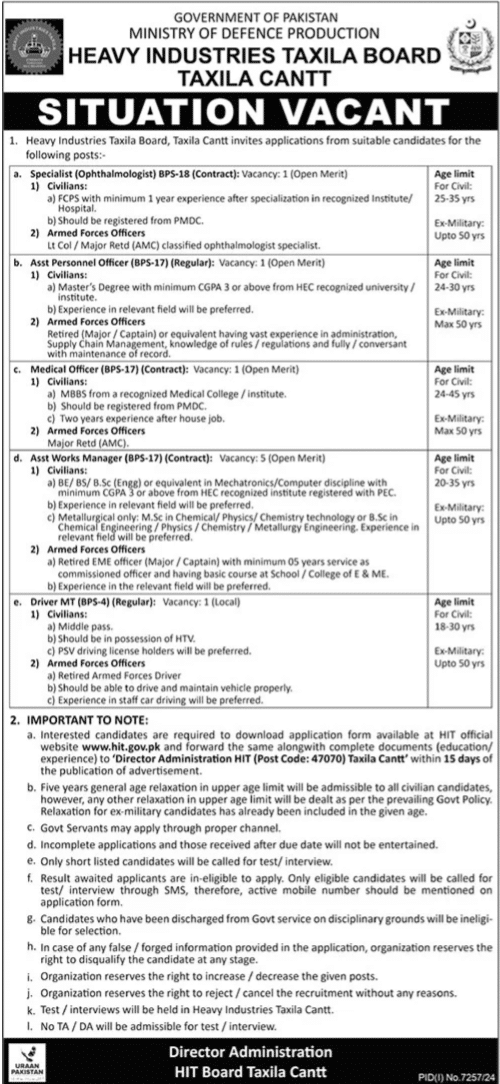 Heavy Industries Taxila Jobs