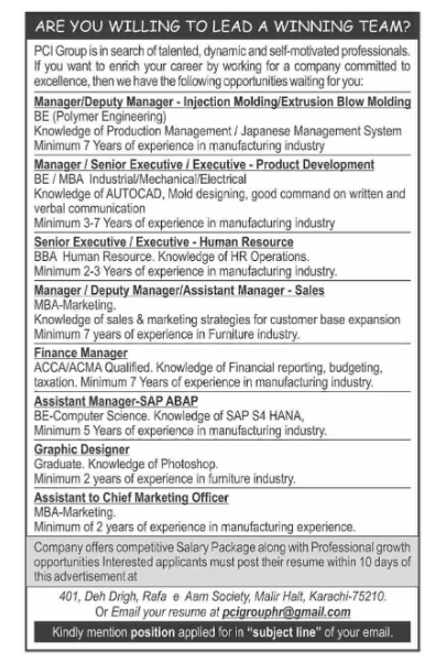 PCI Group Jobs 2024 Online Apply