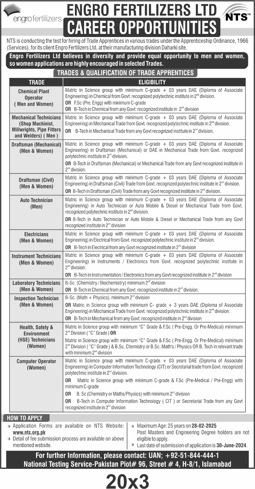 Engro Apprenticeship Jobs 2024 Via NTS