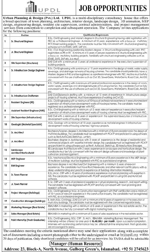 Urban Planning and Design Islamabad Jobs 2024
