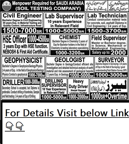 Job in Saudi Arabia Soil Testing Company 2024