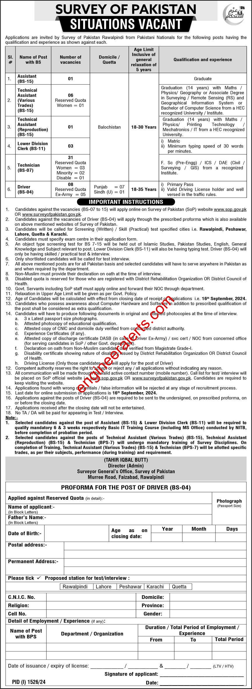 Survey of Pakistan Rawalpindi Jobs 2024 Online Apply