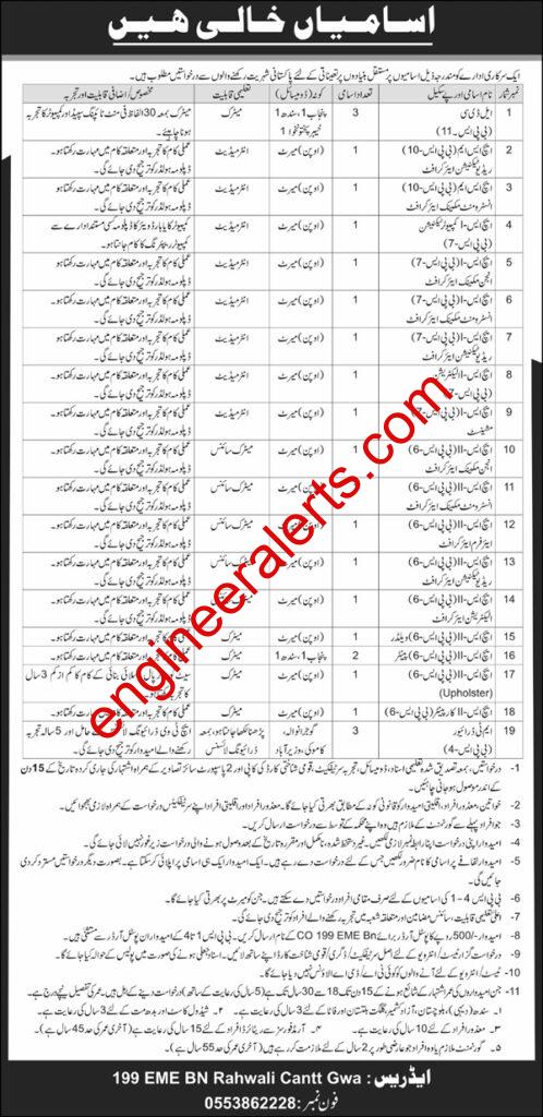 199 EME BN Rahwali Cantt Jobs 