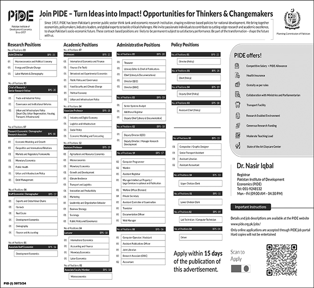 PIDE Jobs 2025 Online Apply