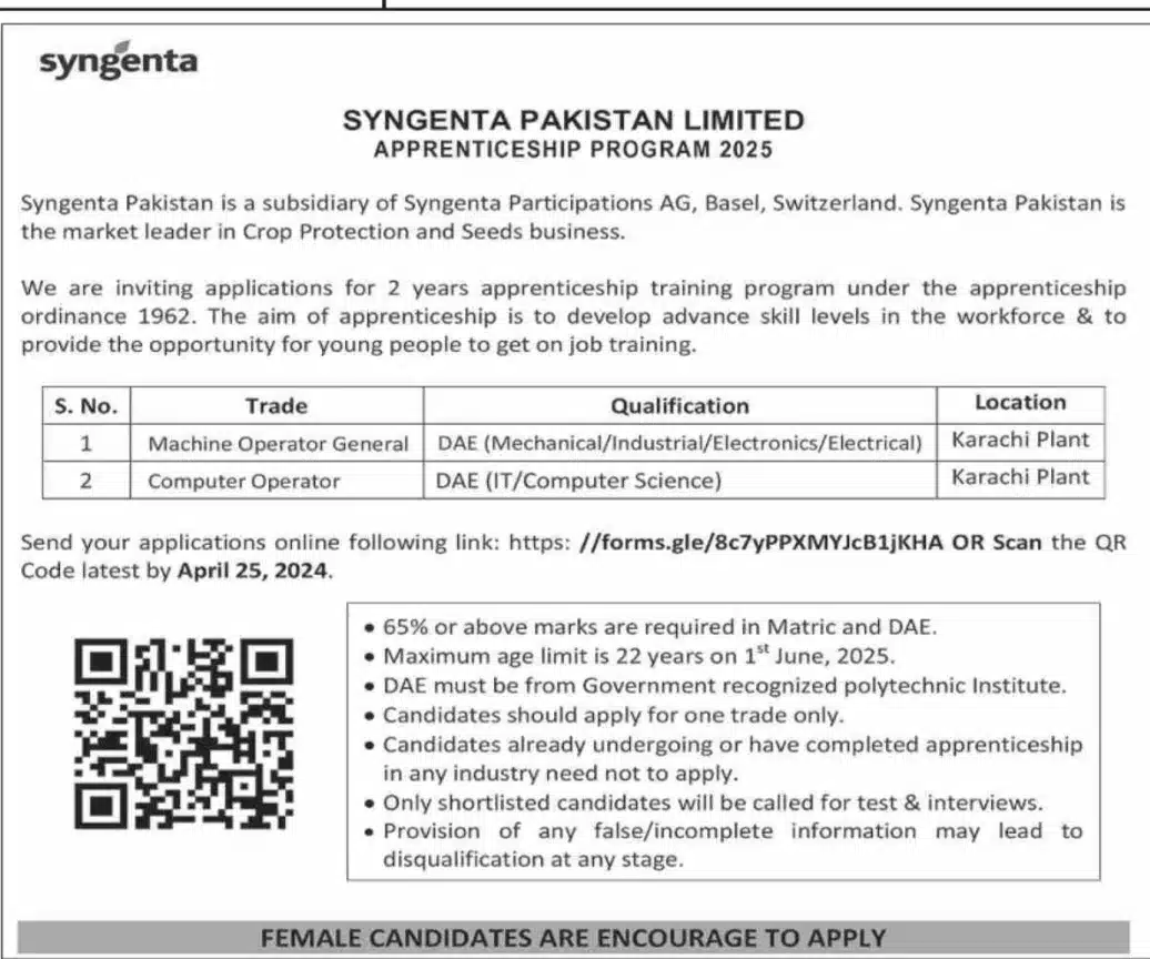 Apprenticeship Program At Syngenta Pakistan Limited