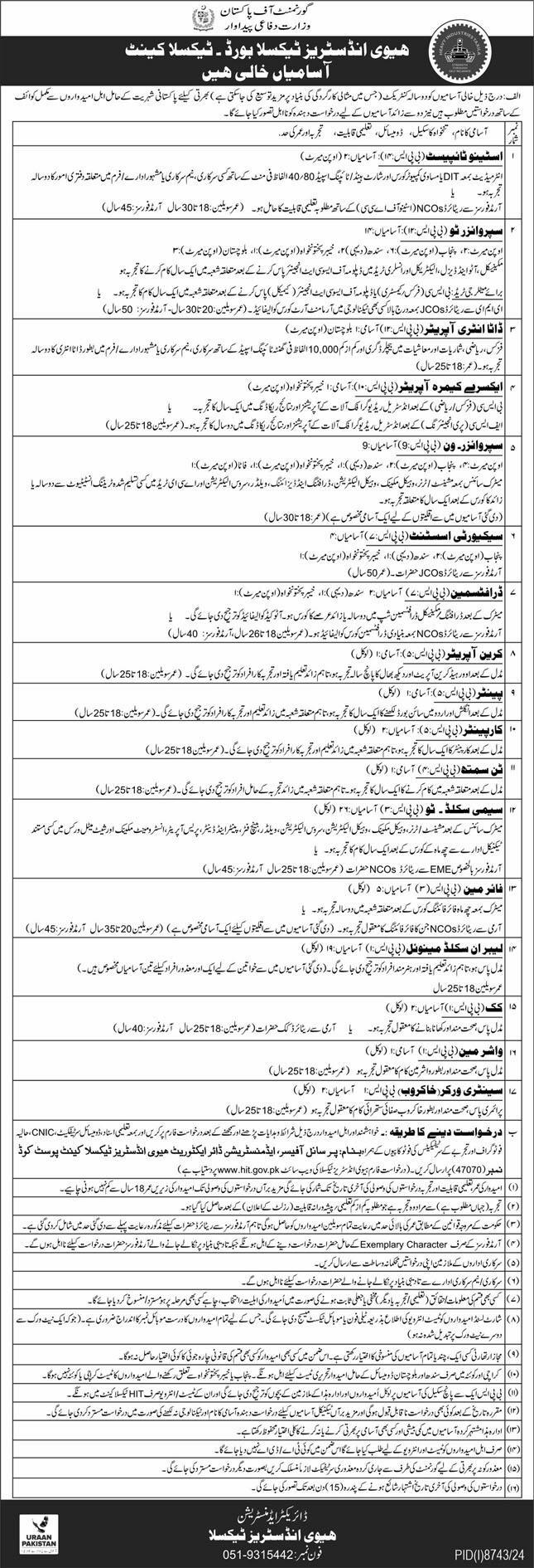 Heavy Industries Taxila HIT Jobs Taxila 2025 Online Apply