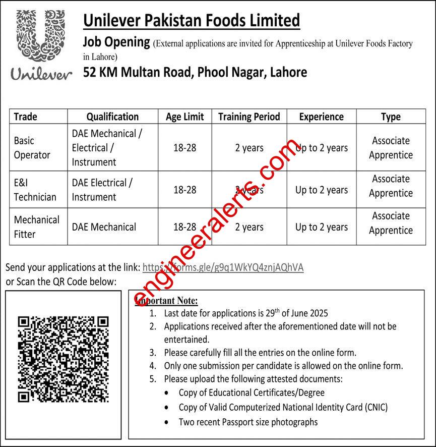 Unilever Apprenticeship Jobs 2025 Foods Factory Lahore